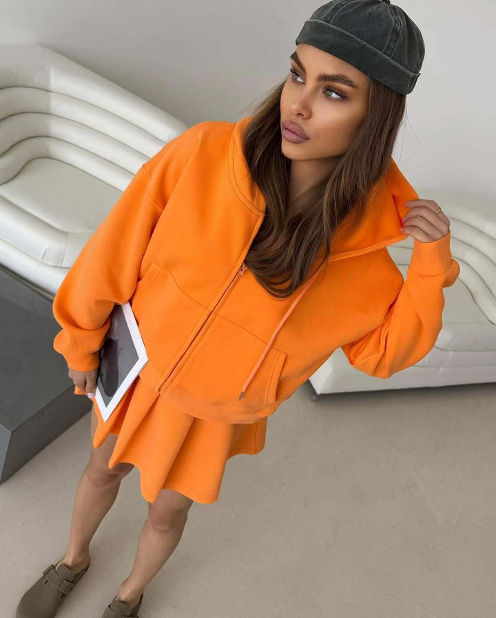 Women's Short Zip Hoodie with Pleated Mini Skirt Lounge Set Mune Fashion