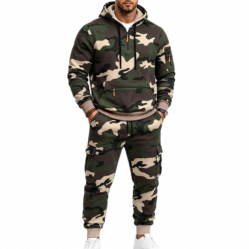 Men's Two-Piece Camouflage Tracksuit Set with Hoodie Sweatshirt and Cargo Joggers Mune Fashion