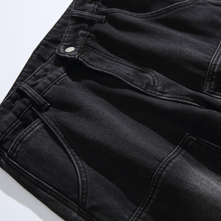 Men's Wide Vintage Denim Cargo Pants with Distinctive Seam Details and Patch Pockets Mune Fashion