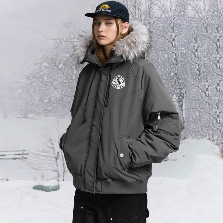 Women’s oversized thermo parka with voluminous hood, detachable faux fur trim and ribbed cuffs Mune Fashion