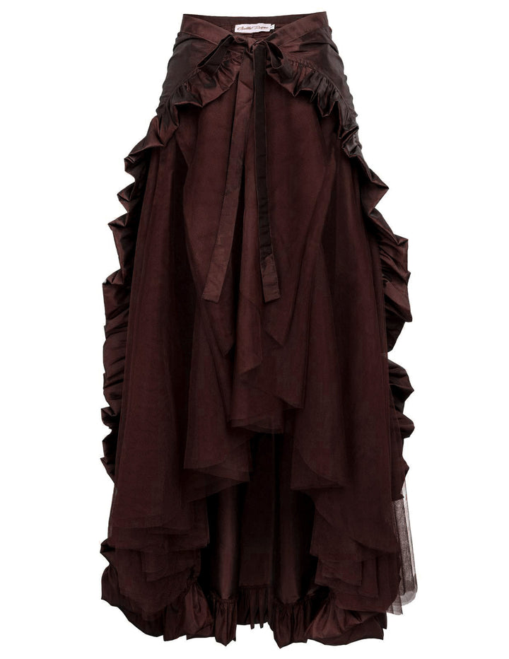Ladies nan maxi skirt with layered ruffles, asymmetrical flounce and belted tie Mune Fashion
