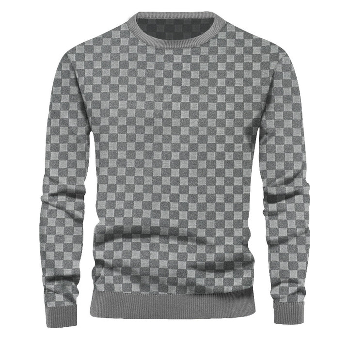 Men's finely structured round neck sweater with check relief and ribbed cuffs Mune Fashion