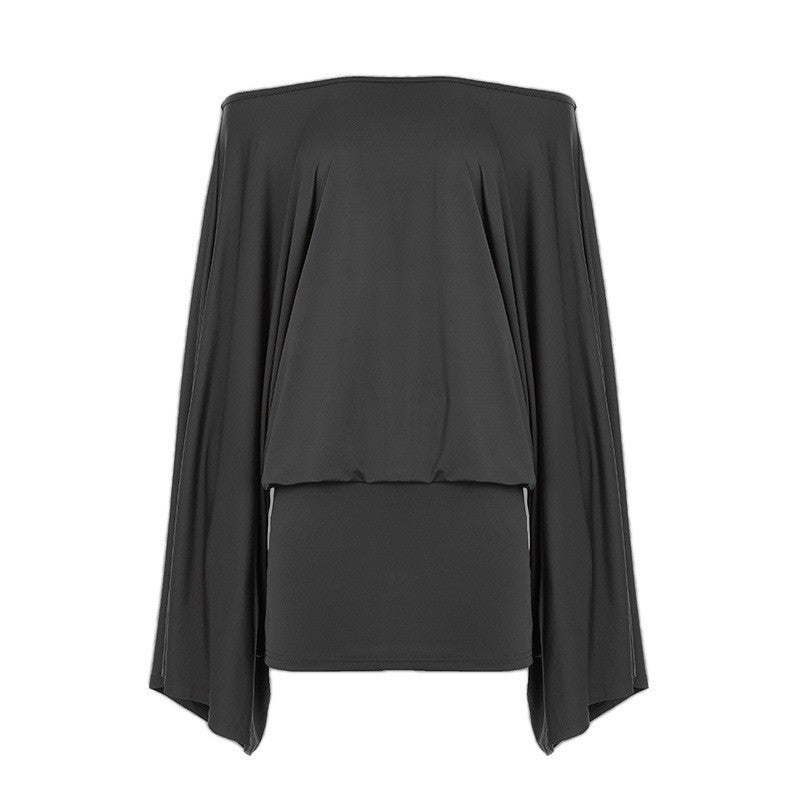 Women's off-shoulder draped blouson top with wide batwing sleeves and tapered cuff Mune Fashion