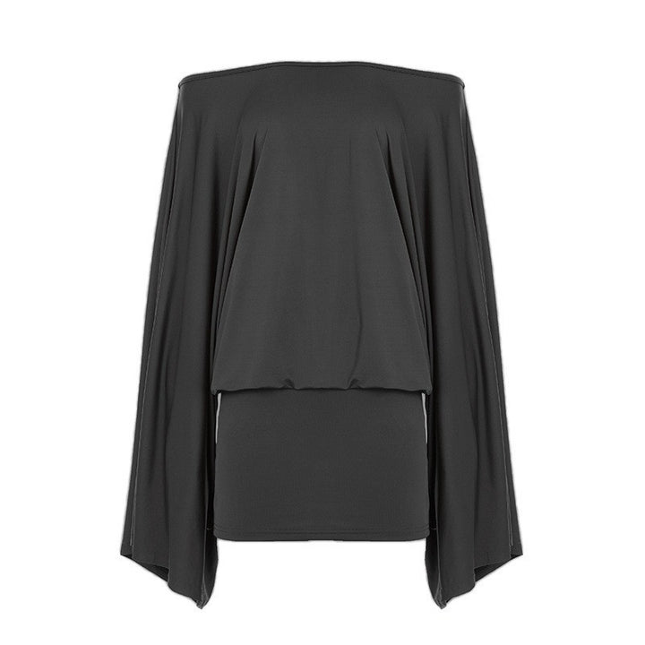 Women's off-shoulder draped blouson top with wide batwing sleeves and tapered cuff Mune Fashion