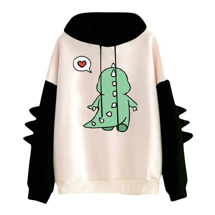 Women's hooded pullover with cute dinosaur print and three-dimensional sleeve details Mune Fashion