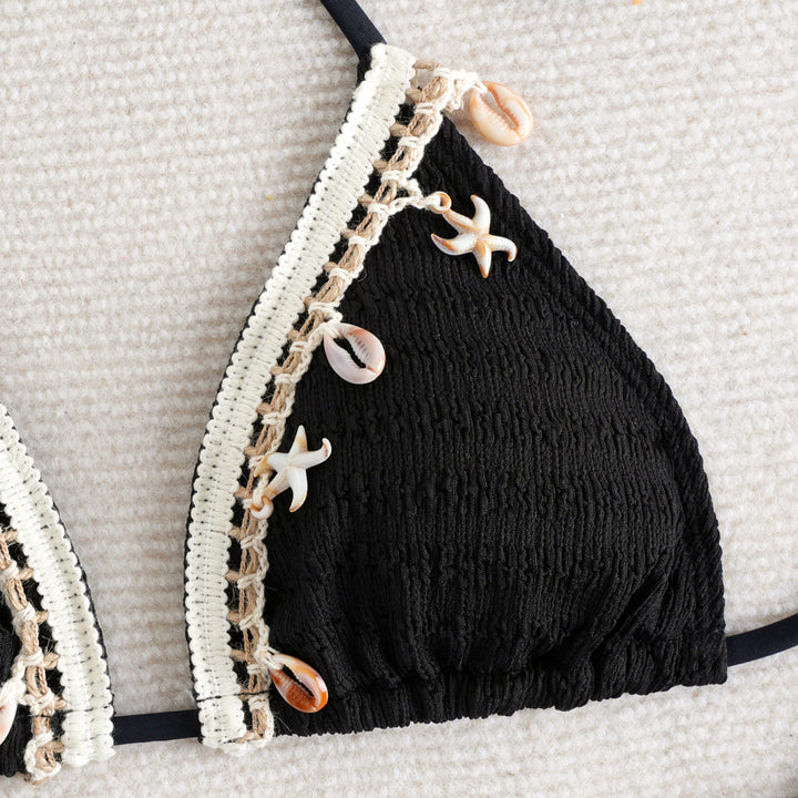 Women's Triangle Bikini with Decorative Shell and Star Accents Mune Fashion