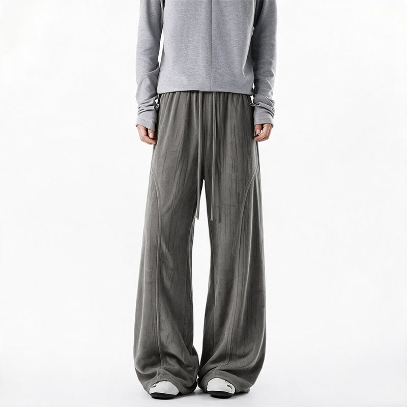 Women's Wide Velour Lounge Pants with High Elastic Waistband and Drawstring Mune Fashion