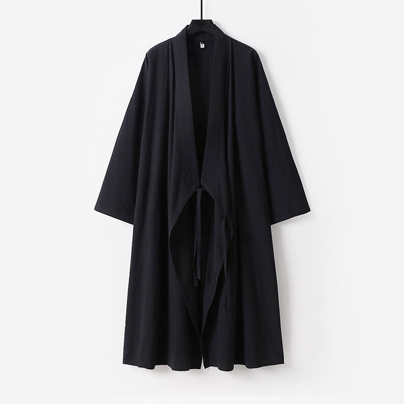 Unisex Longer Kimono Coat made of lightweight cotton blend with draped front and tie loop Mune Fashion