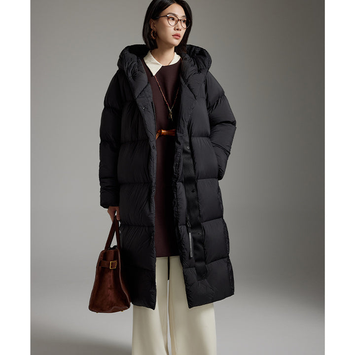 Women's Extra-long padded quilted coat with hood, thermo filling and two-way zipper Mune Fashion