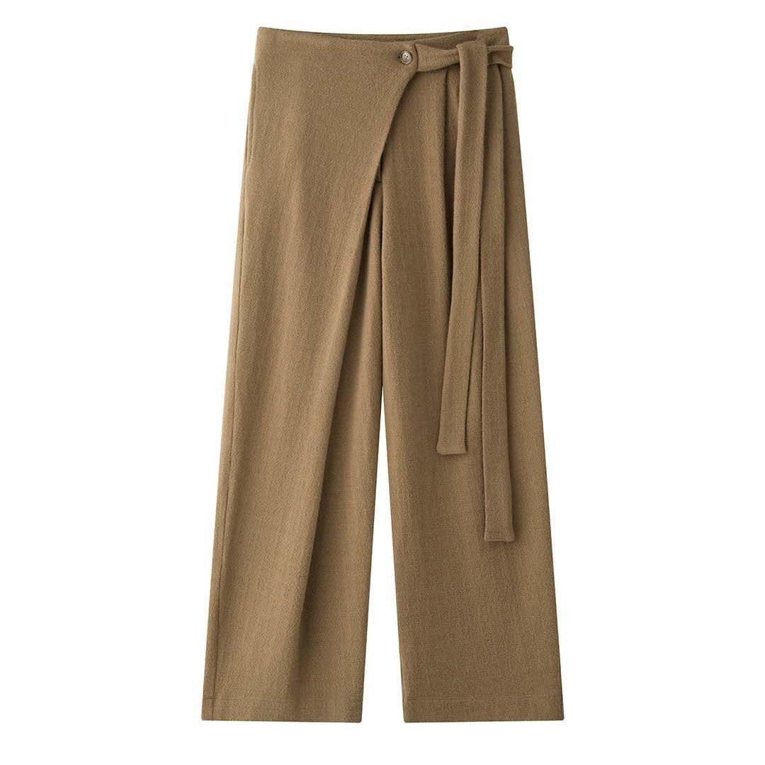 Women's High-Waisted Palazzo Pants made of structured wool blend with pleat and tunnel belt Mune Fashion