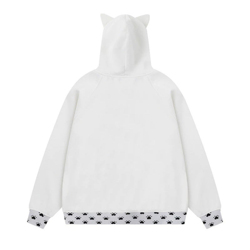 Women's hoodie with zipper in casual kawaii style, contrast hood, comic prints and ribbed cuffs Mune Fashion