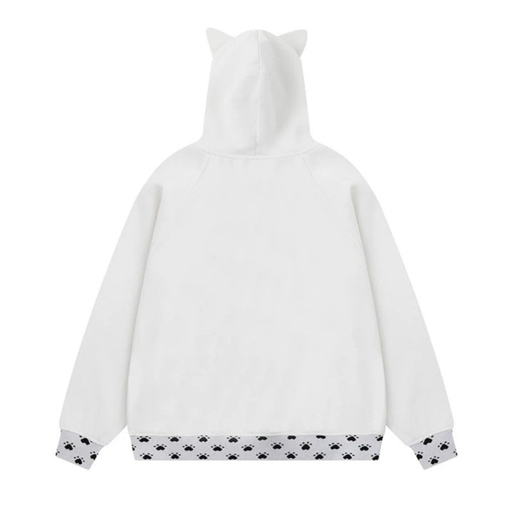 Women's hoodie with zipper in casual kawaii style, contrast hood, comic prints and ribbed cuffs Mune Fashion