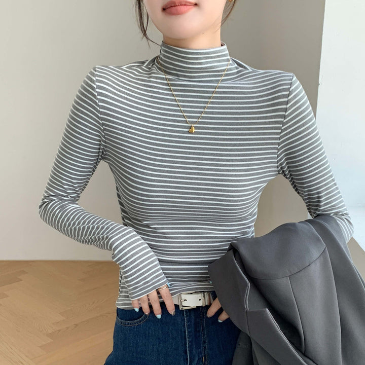 Ladies long sleeve ribbed top with high collar Mune Fashion