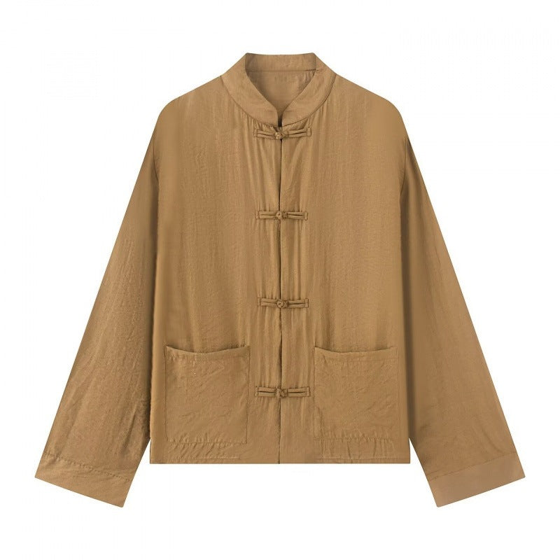 Unisex Lightweight Cotton Tunic with Stand-Up Collar and Traditional Frog Button Closure Mune Fashion