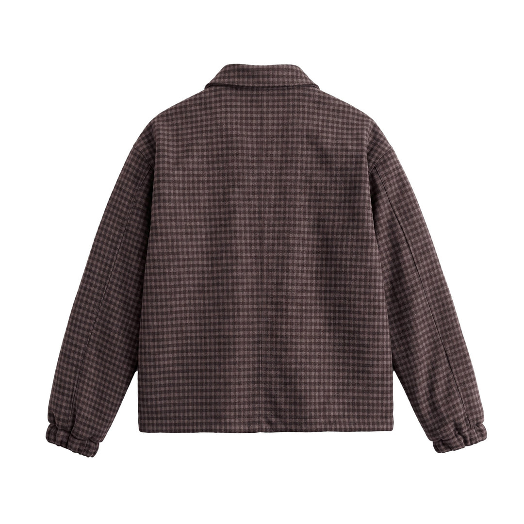 Men's Short-Cut Wool Blend Bomber with Houndstooth Pattern and Concealed Zipper