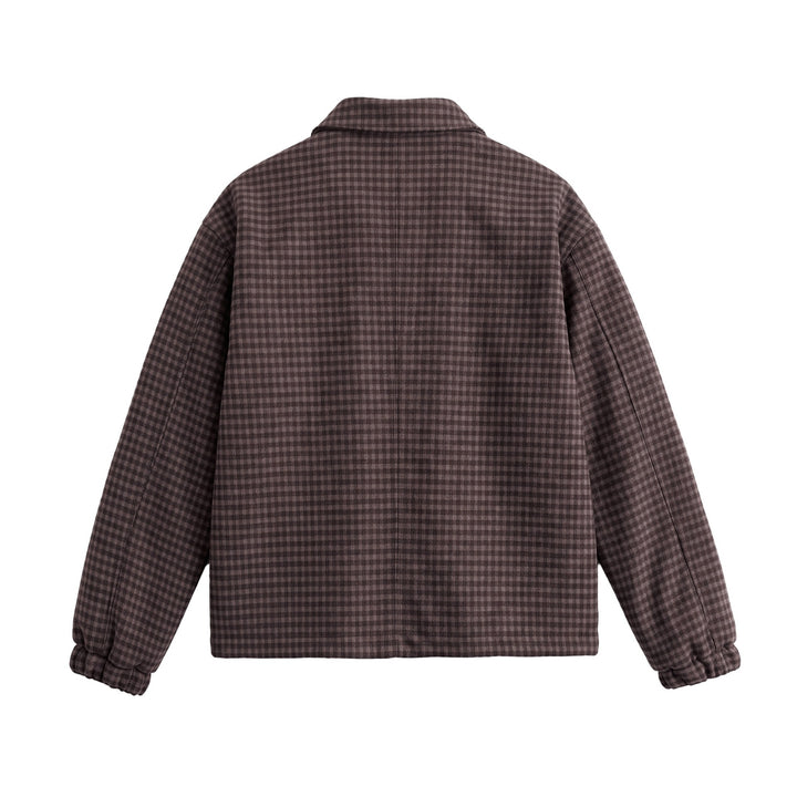 Men's Short-Cut Wool Blend Bomber with Houndstooth Pattern and Concealed Zipper