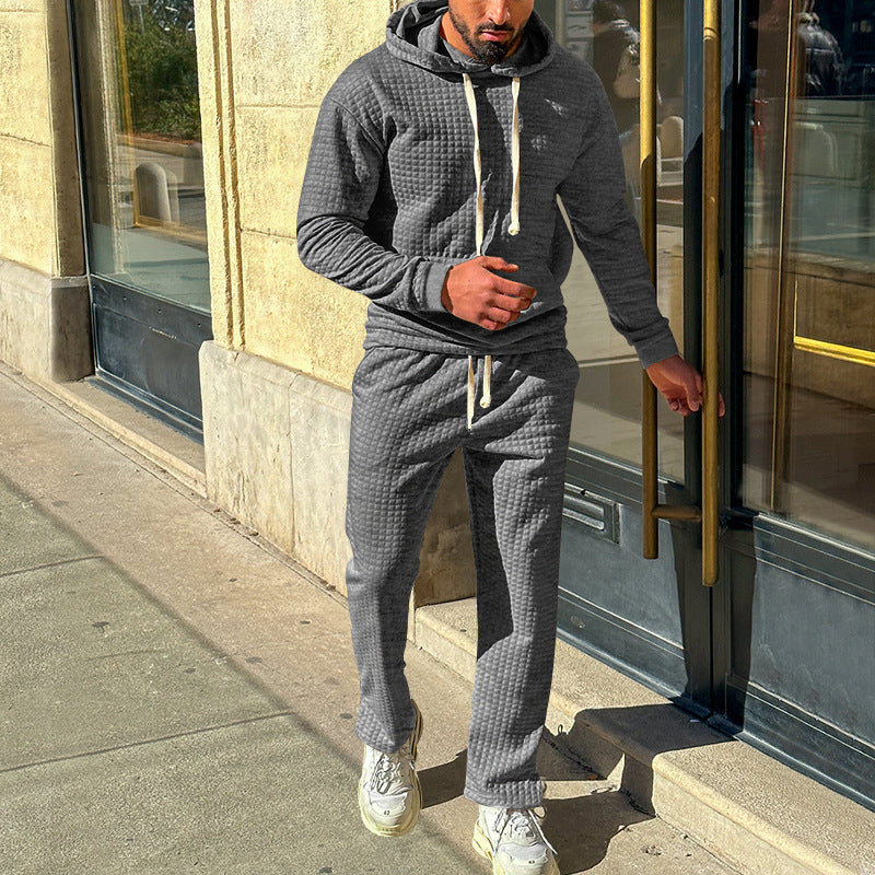 Men's waffle jersey comfort set with hood, drawstring waist, and straight leg Mune Fashion