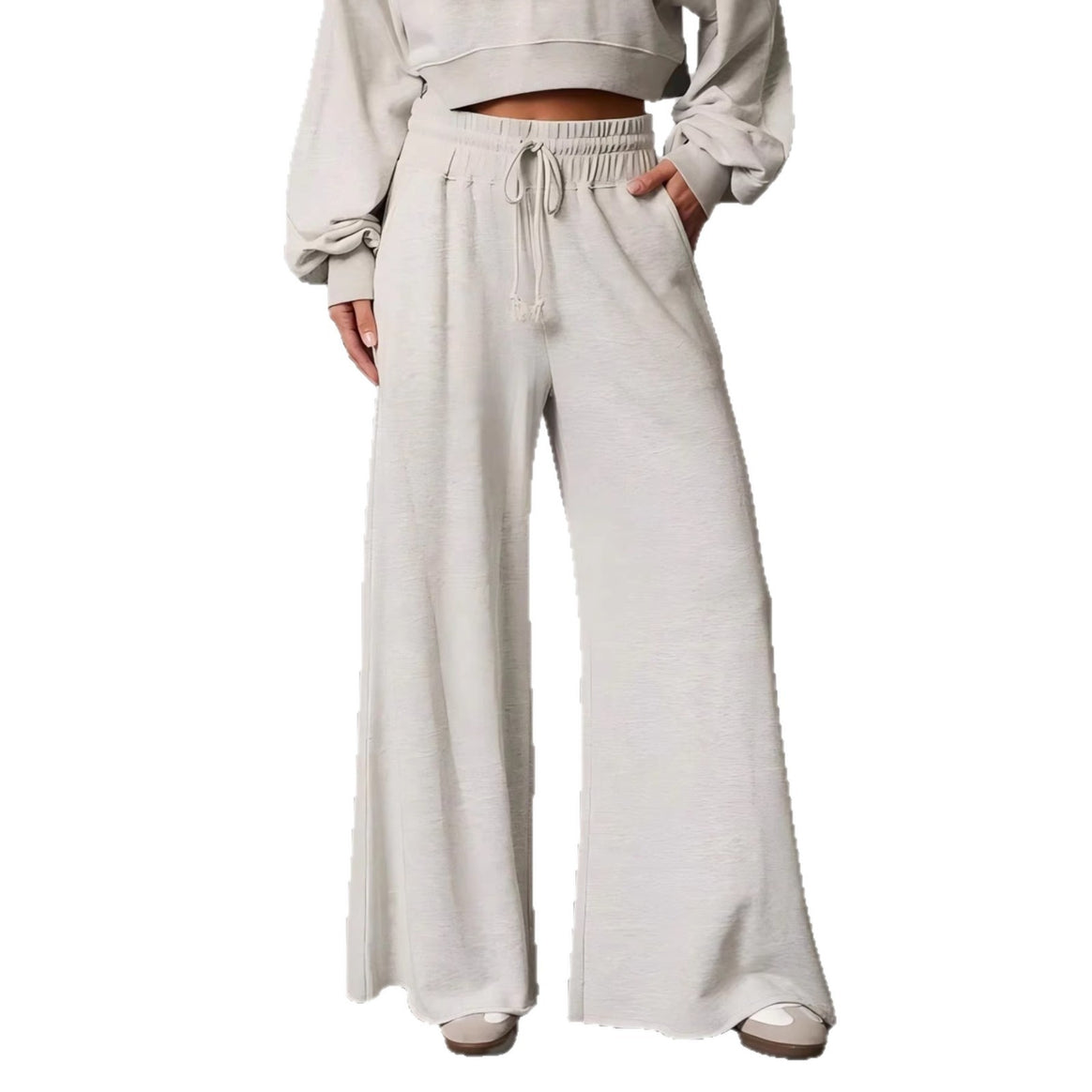 Women Wide High-Waist Lounge Pants with Drawstring and Side Pockets Mune Fashion