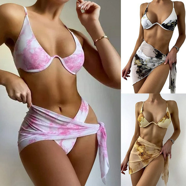 Women Triangle Bikini Set with Elegant Wrap Skirt Mune Fashion
