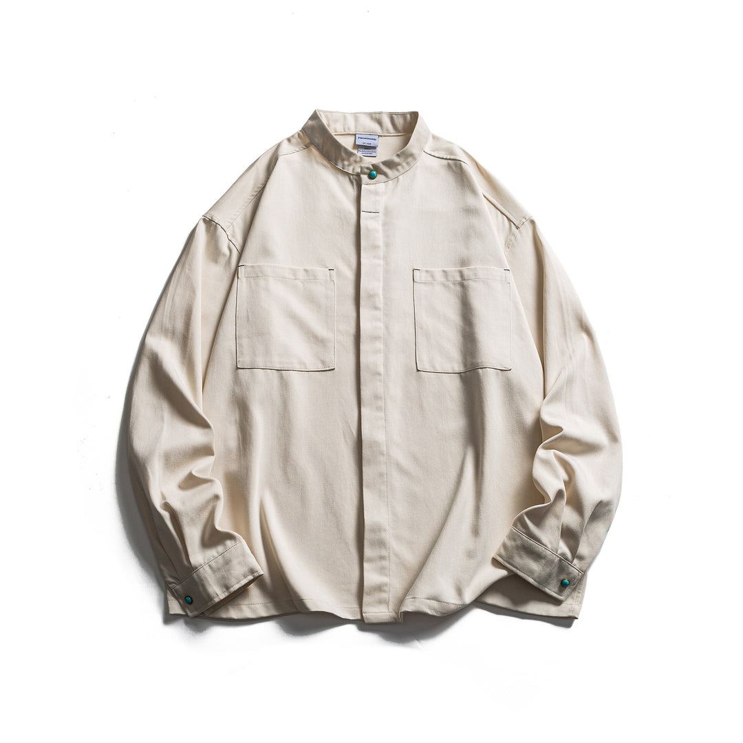 Men's Workwear Overshirt with Stand-up Collar and Hidden Button Placket Mune Fashion