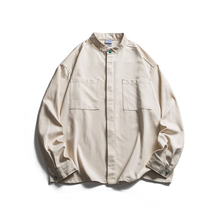 Men's Workwear Overshirt with Stand-up Collar and Hidden Button Placket Mune Fashion