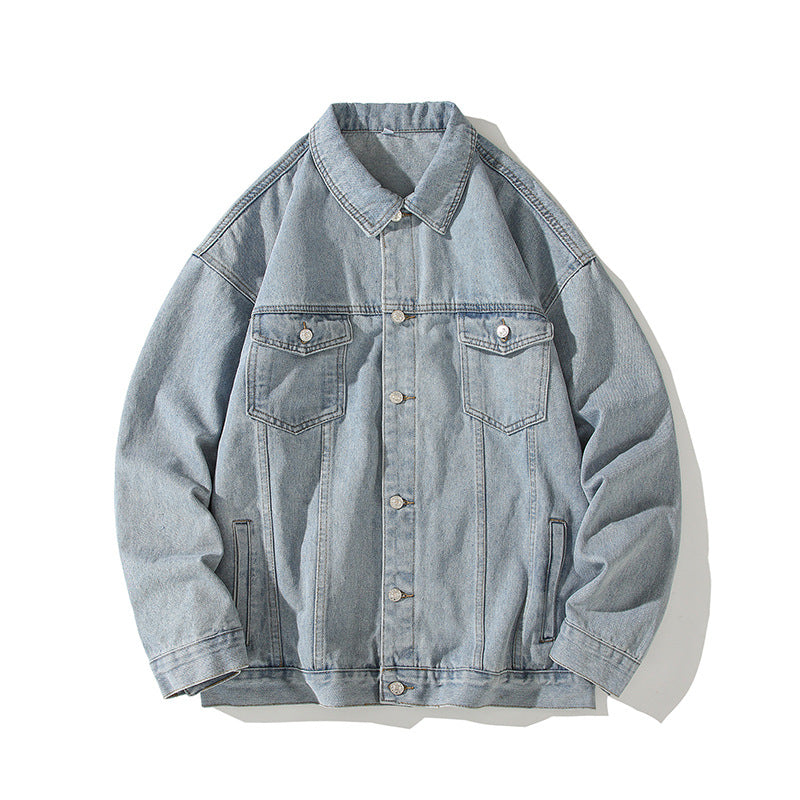 Men's Oversized Denim Jacket in Vintage Look with Button Placket and Chest Pockets Mune Fashion