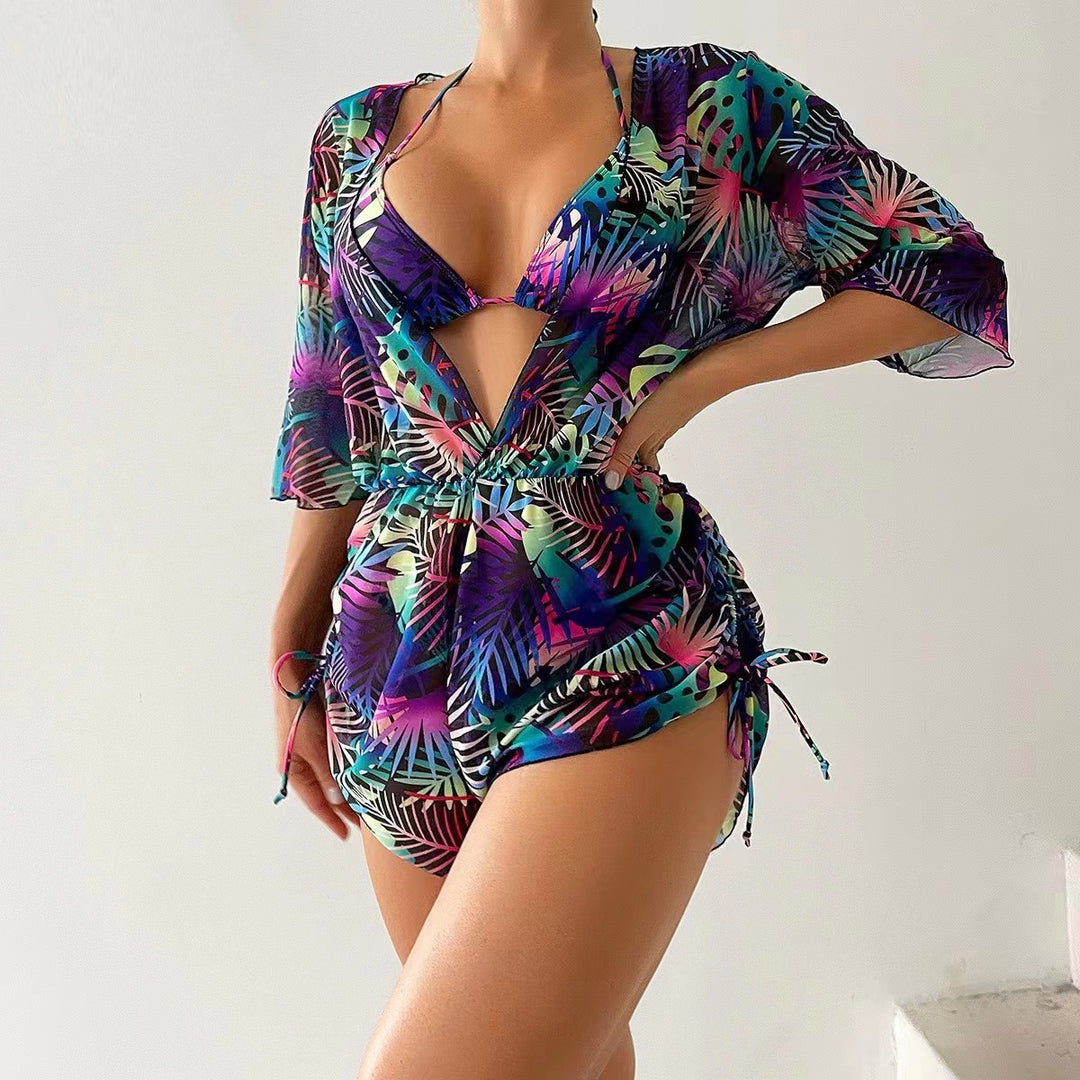 Women's swim set with floral wrap top and triangle bikini Mune Fashion