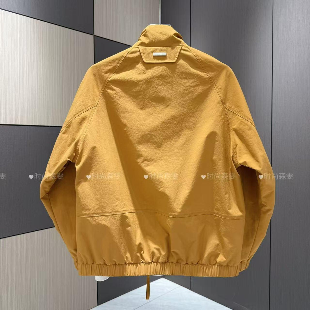 Men's Lightweight Cotton Blend Blouson with Stand-Up Collar and Checked Lining Mune Fashion