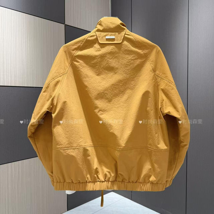 Men's Lightweight Cotton Blend Blouson with Stand-Up Collar and Checked Lining Mune Fashion