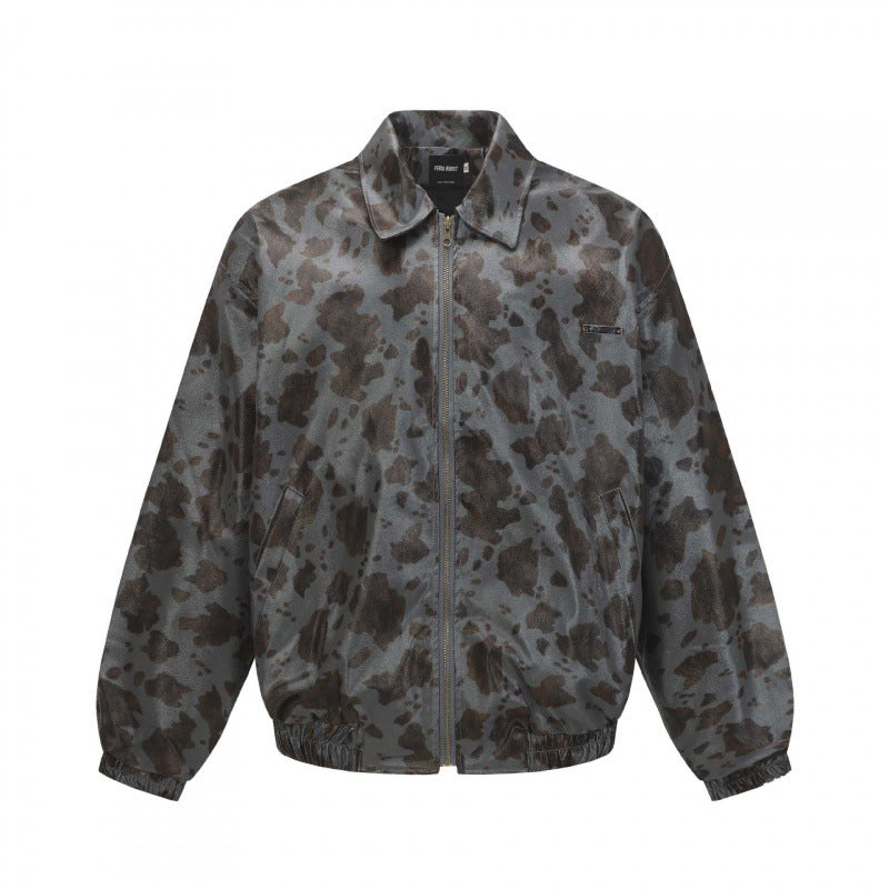 Unisex short-cut boxy jacket with zipper, elastic hem and modern animal print Mune Fashion