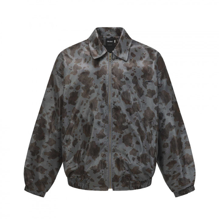 Unisex short-cut boxy jacket with zipper, elastic hem and modern animal print Mune Fashion