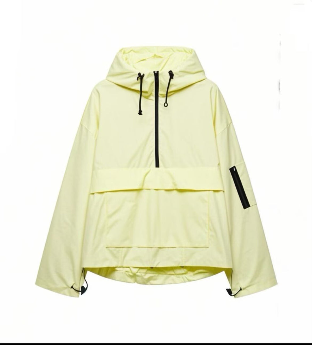 Women's Oversize Windbreaker-Anorak with Hood, Half-Zip and Kangaroo Pocket Mune Fashion