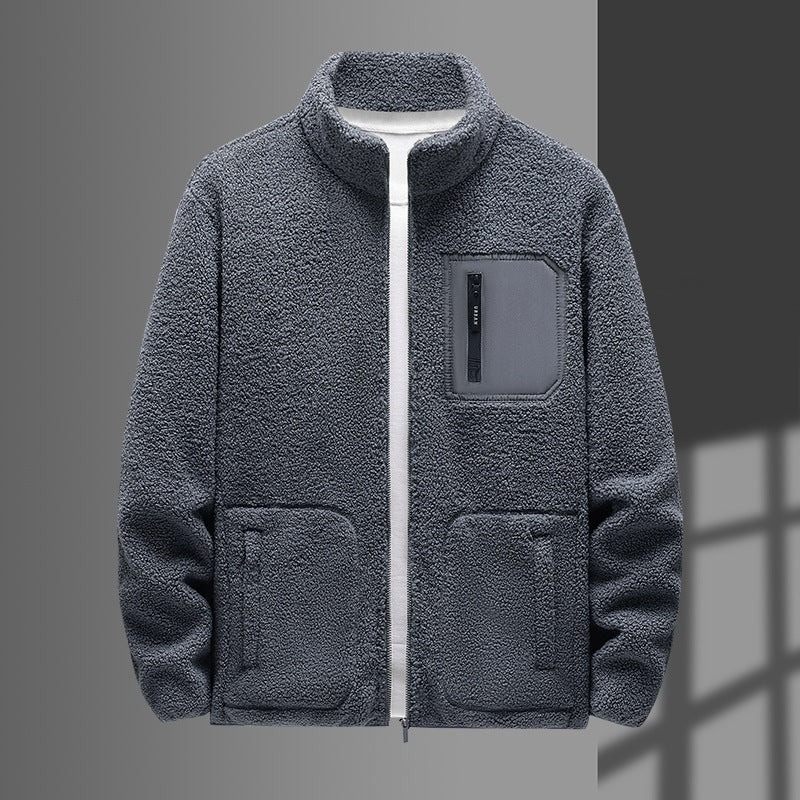 Men's warming teddy fleece jacket with stand-up collar, full-length zipper and chest zipper pocket Mune Fashion