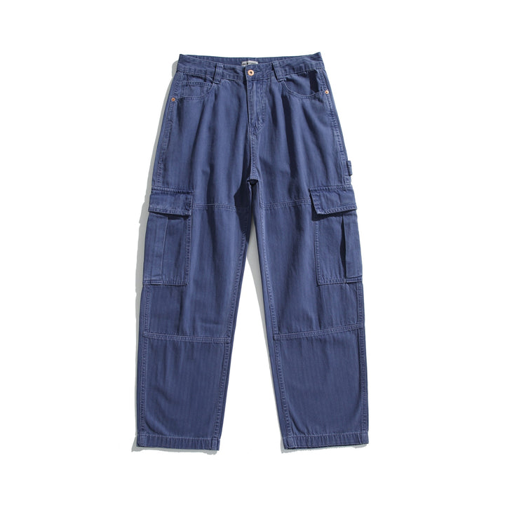 Men's soft canvas cargo pants with multiple flap pockets and elastic ankle cuffs Mune Fashion