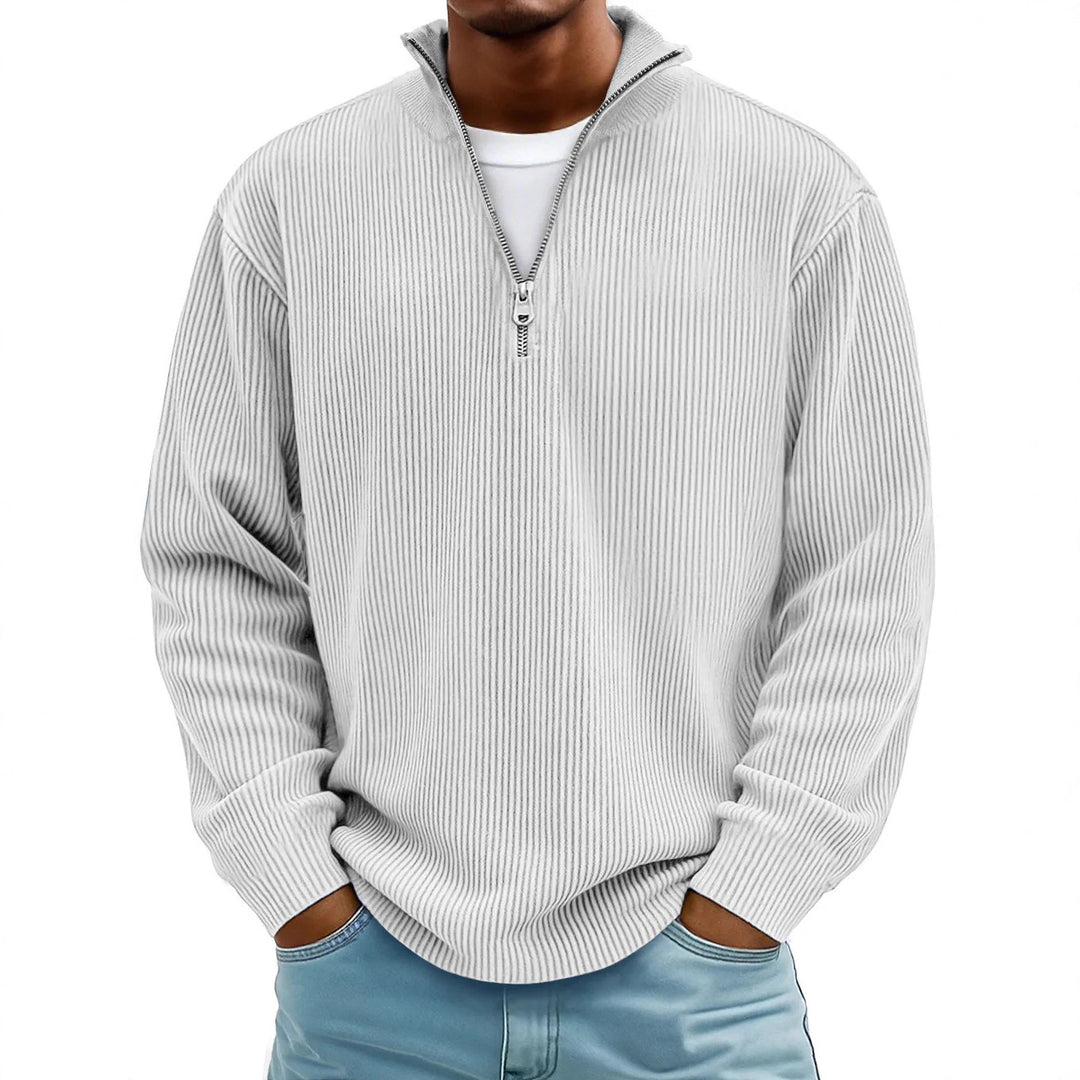 Men's ribbed knit pullover with half zipper and stand-up collar Mune Fashion