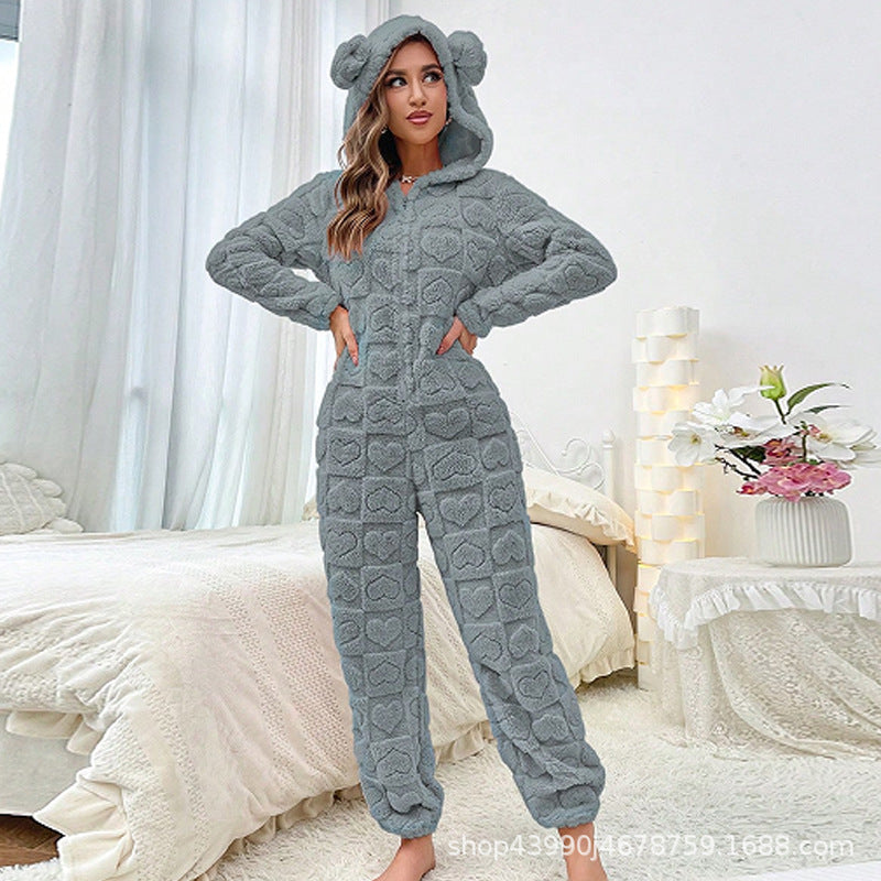 Women's Cozy Fleece Jumpsuit with Hood Mune