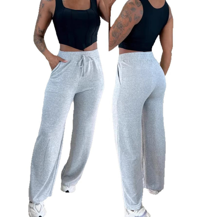 Ladies high-waisted lounge pants with wide leg, drawstring and side pockets Drune