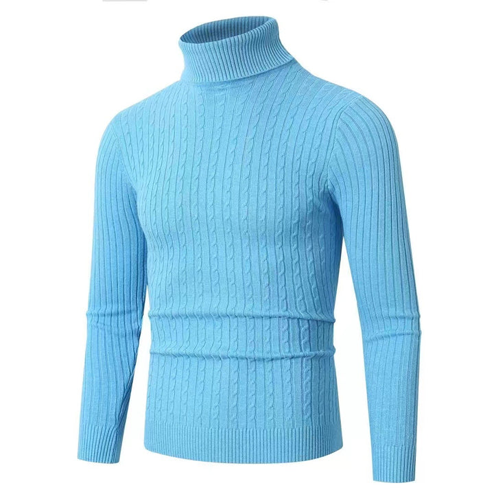Men's ribbed turtleneck sweater with cable knit pattern and form-fitting slim-fit silhouette Mune Fashion