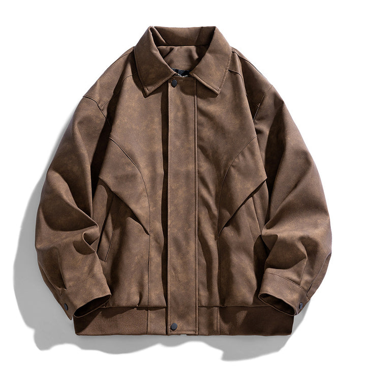 Men's Designer Faux Leather Jacket with Textured Collar Mune Fashion