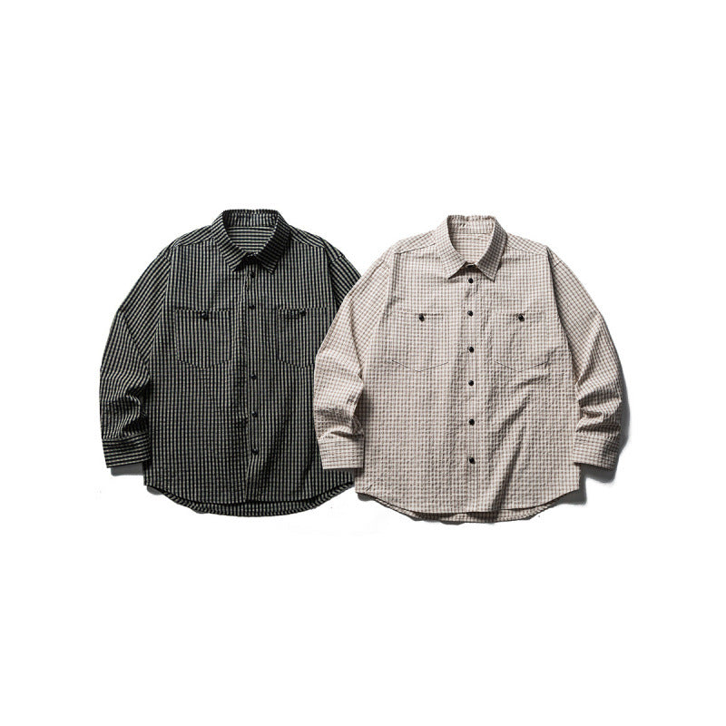 Men's Oversize Check Shirt made of textured cotton blend with chest pockets Mune Fashion