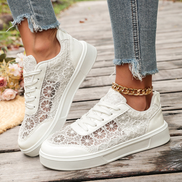 Women delicate lace platform sneakers with floral crochet pattern Mune Fashion