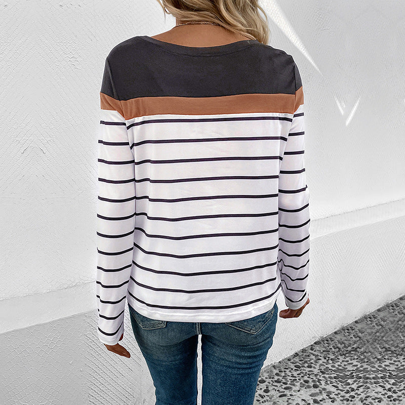 Women's long sleeve shirt with striped pattern, contrasting yoke and casual silhouette Mune Fashion