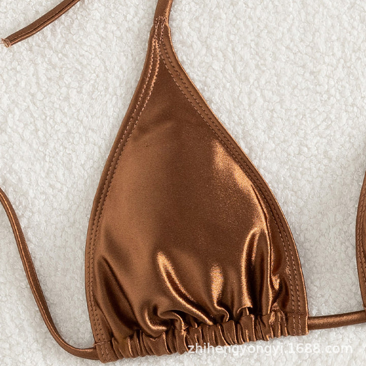 Ladies triangle bikini with high-quality shiny material and adjustable side ties Mune Fashion