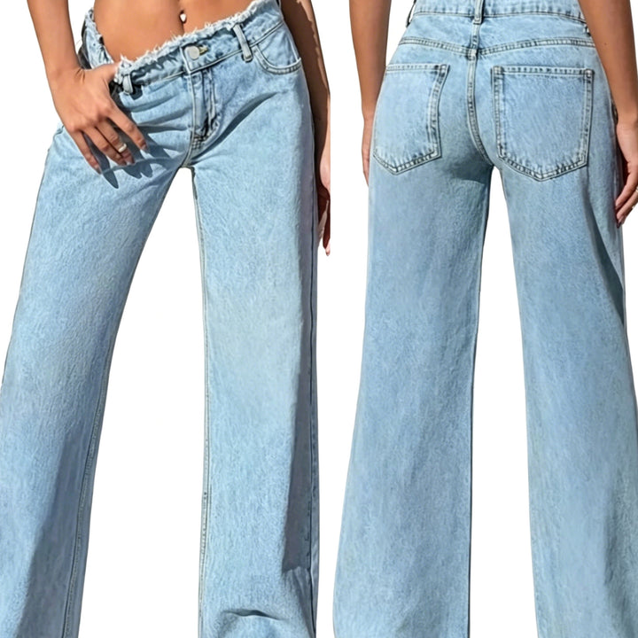 Women's High-Waist Flare Jeans with Raw Waistband and Wide Leg Mune Fashion
