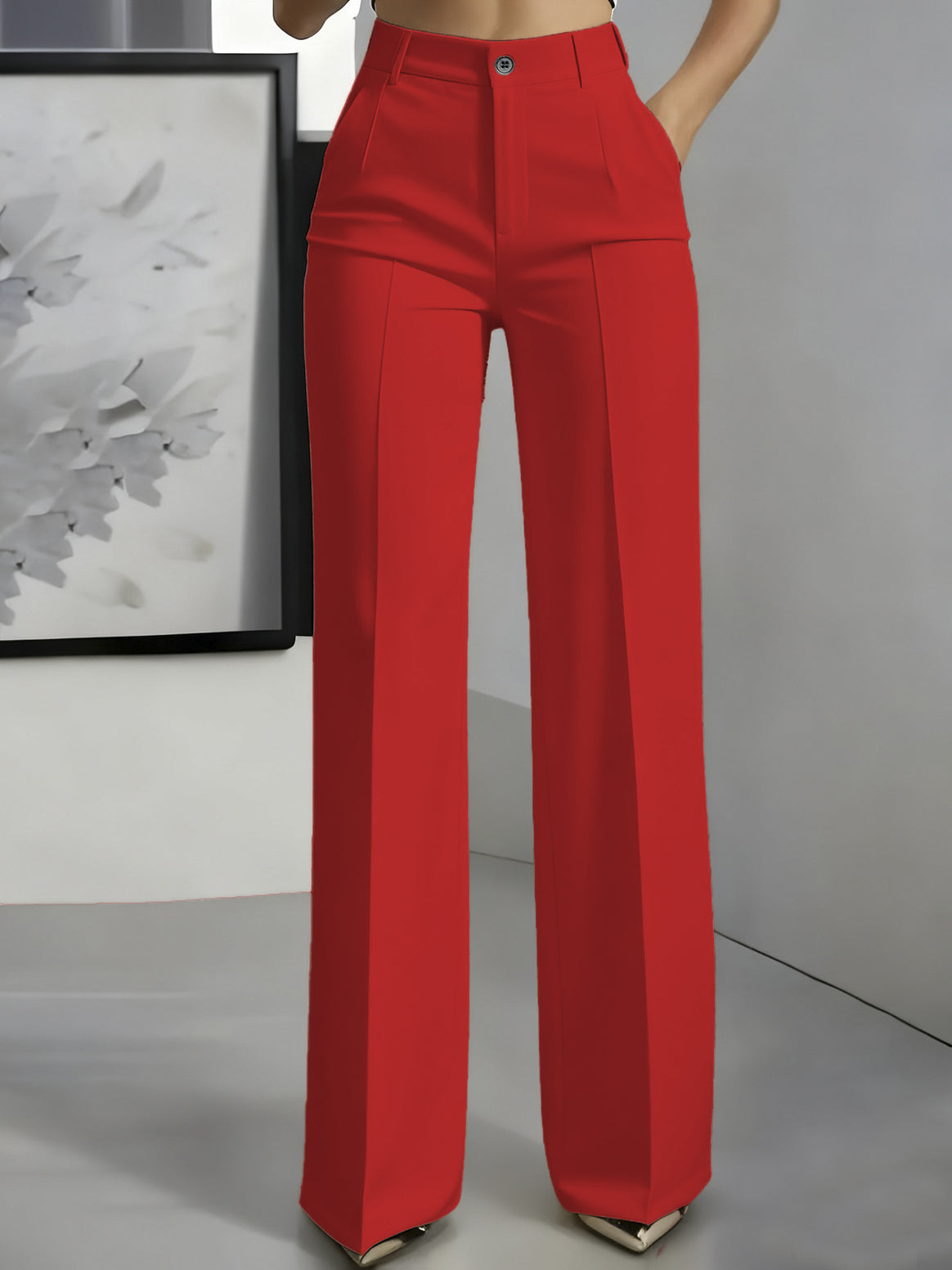 Women High-Waisted Palazzo Pants with Crease and Front Pockets Mune Fashion