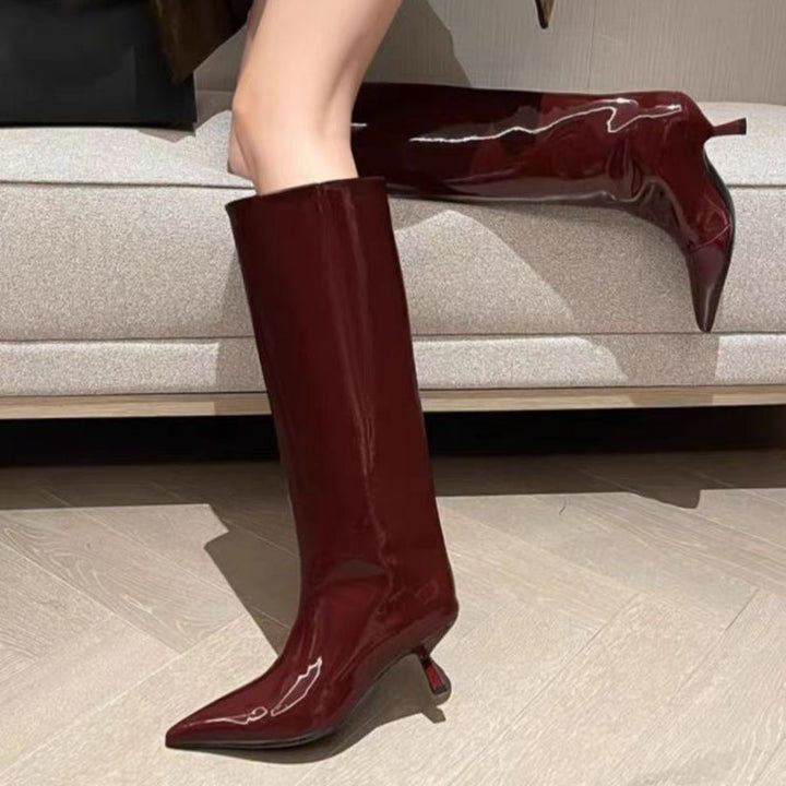 Ladies high-cuffed pointed ankle boots made of smooth leather with a slim silhouette Mune Fashion