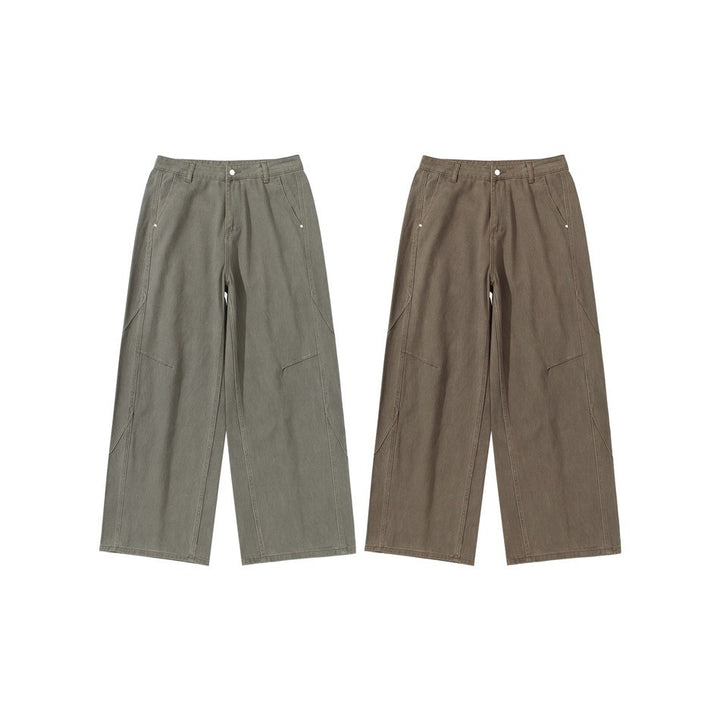 Women's wide pleated trousers in utility cargo style with high waist and prominent seam details Mune Fashion