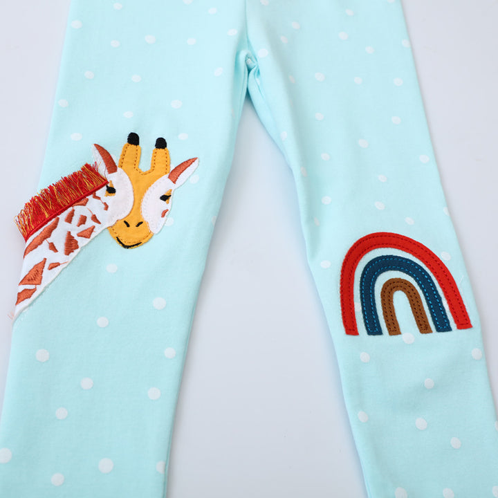 Girl leggings with charming giraffe and rainbow appliqué Mune Fashion