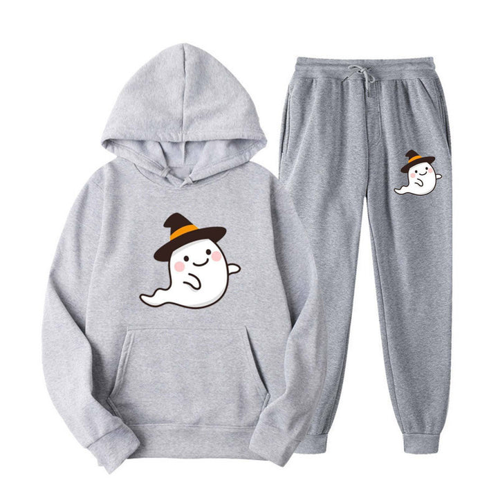 Unisex nan cozy hoodie and jogging pants set with Halloween ghost print Mune Fashion