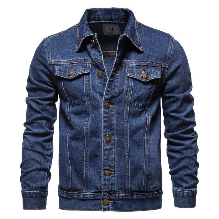 Men's Nan Denim Trucker Jacket Slim Fit with Vintage Metal Buttons and Vertical Seam Guidance Mune Fashion